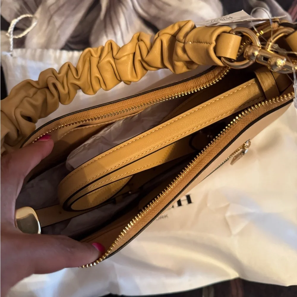 Coach Tan Leather Shoulder Bag with Ruffled Detail - Picture 7 of 11